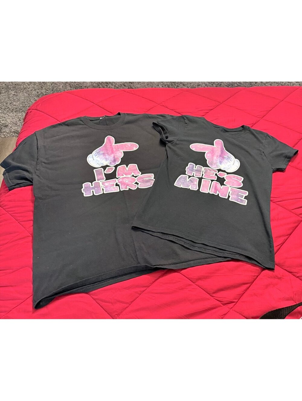 Disney Mickey Mouse Family Matching T-Shirts I’m Hers & He’s Mine Black Graphic